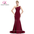 Grace Karin Abendkleid Eine Schulter bodenlangen Wein Rot Satin Elegant Abendkleid GK000078-1